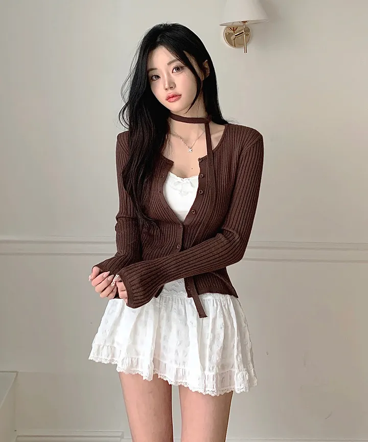 [초커타이set 💗] 몰린 초커 타이 세트 골지 니트 가디건 봄 가을 데이트룩 / 긴팔가디건 긴팔니트 데일리룩 하객룩 클래식블랑 상세 이미지 7