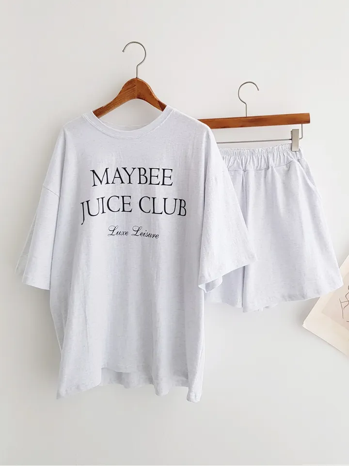 [세트가격!] Maybee 레터링 프린트 오버핏티셔츠 반팔 티셔츠 밴딩 반바지 홈웨어세트 여름파자마 트레이닝복 츄리닝세트 주말룩 여름휴가 바캉스룩 이지웨어세트 상세 이미지 11