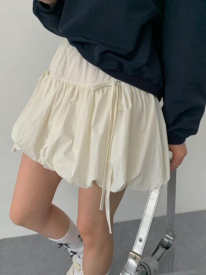 [속바지O/호박벌룬~펌킨 바스락나일론스커트! 가볍게입는 리본 포인트볼륨스커트] 벌룬리본나일론스커트 상세 이미지 11