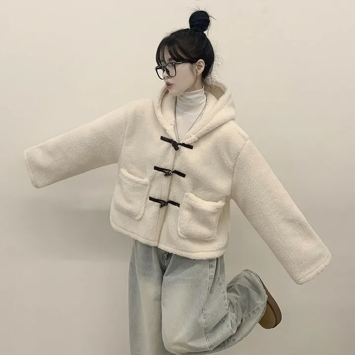 [귀여움/아방핏] 포근 후드 양털 떡볶이 퍼자켓 숏코트 덤블점퍼 상세 이미지 12