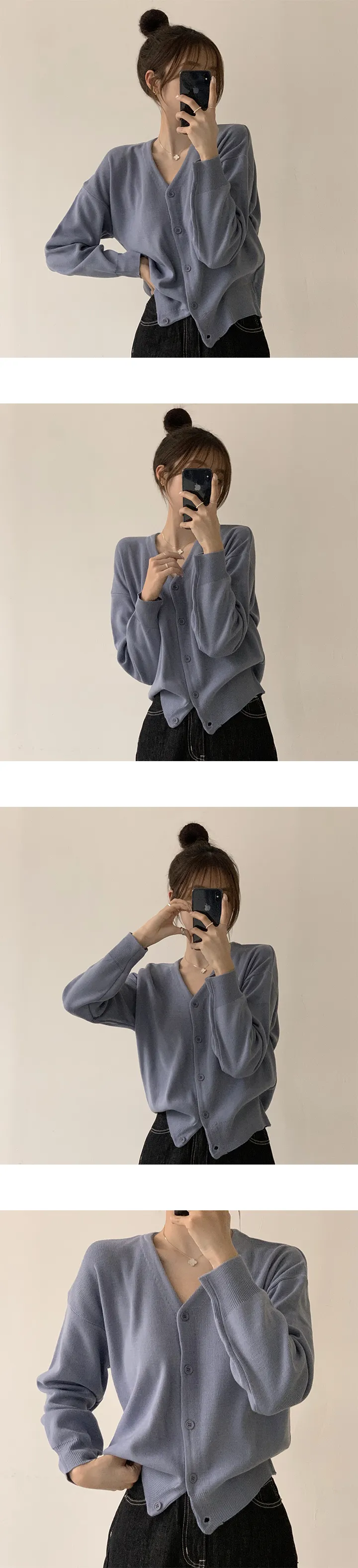 [자신있는 추천/꼭 소장!] 가을준비 시작! 유주 브이넥 니트 오버핏 아우터 무지 데일리 캐주얼 루즈핏 긴팔 가을 가디건 10color 상세 이미지 8