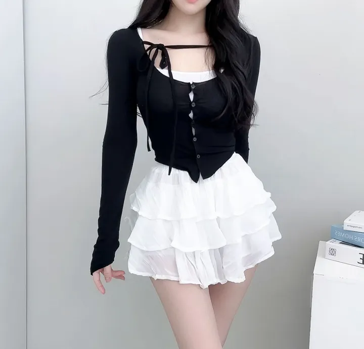 [데이트룩ღ여리핏] 수피 글램 라운드넥 끈 굴림 가디건 배색 나시 세트 4color 상세 이미지 24