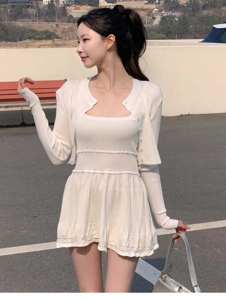 [여리무드🌹] 미닛 가디건 나시 원피스 세트 / 나시원피스 캉캉원피스 플레어 플리츠 미니원피스 니트 여름원피스 골지원피스 얇은 봄가디건 봄원피스 크롭가디건 골지가디건 볼레로 상세 이미지 15
