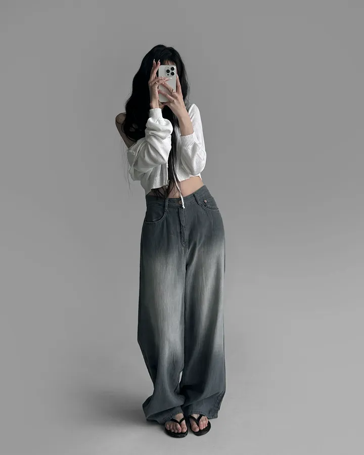 [후들후들 원단] 잔나비 소프트 워싱 와이드 루즈핏 얇은 원단 여름 데님 팬츠 청바지 상세 이미지 35