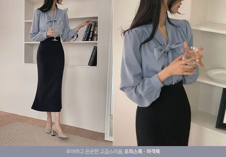 여름하객룩🖤[La belle rose]샬리 타이 블라우스 상세 이미지 7