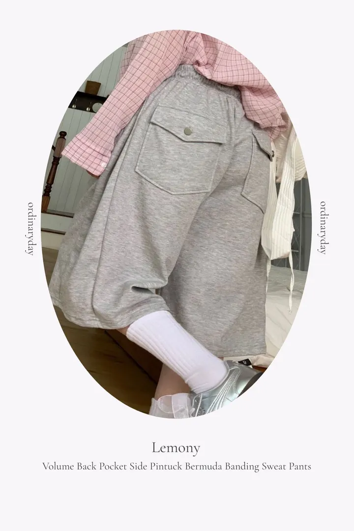 [뒷포켓/사이드핀턱/허얇골넓]르모니 볼륨 뒷포켓 사이드 핀턱 버뮤다 코튼 밴딩 트레이닝 팬츠 5color 상세 이미지 15