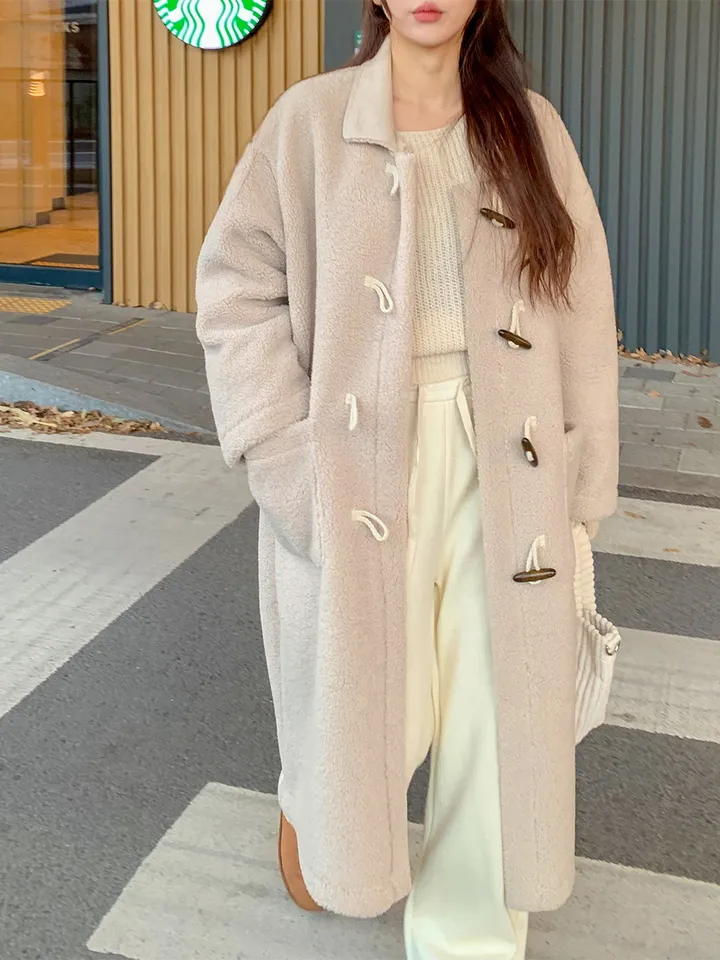 [완전강츄!!🧸한겨울까지쭉] 양털 뽀글이 롱 떡볶이 코트 더플 카라 오버핏 후리스 스웨이드 안감 부클 털 자켓 겨울 아우터 데일리 꾸안꾸 2COL 상세 이미지 37