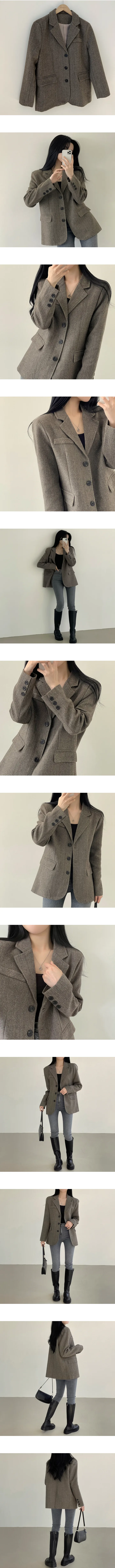 [램스울20%/오버핏] 무드있는, 헤링본 쓰리버튼 블레이저 자켓 (2color) 상세 이미지 2