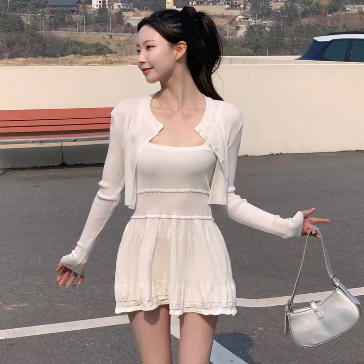 [여리무드🌹] 미닛 가디건 나시 원피스 세트 / 나시원피스 캉캉원피스 플레어 플리츠 미니원피스 니트 여름원피스 골지원피스 얇은 봄가디건 봄원피스 크롭가디건 골지가디건 볼레로 상세 이미지 20