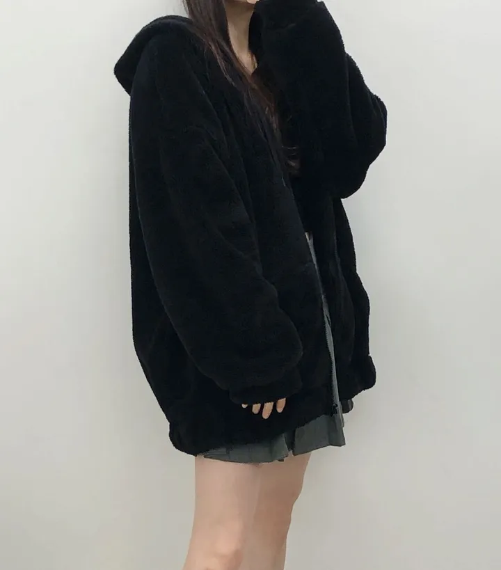 [보아털] 오버핏 포근한 두꺼운 털 빅후드 집업 상세 이미지 10