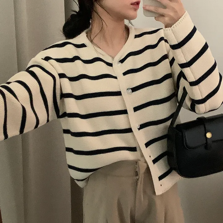 [데일리/꾸안꾸*.*] 파이 스트라이프 단가라 자켓 가디건 상세 이미지 16