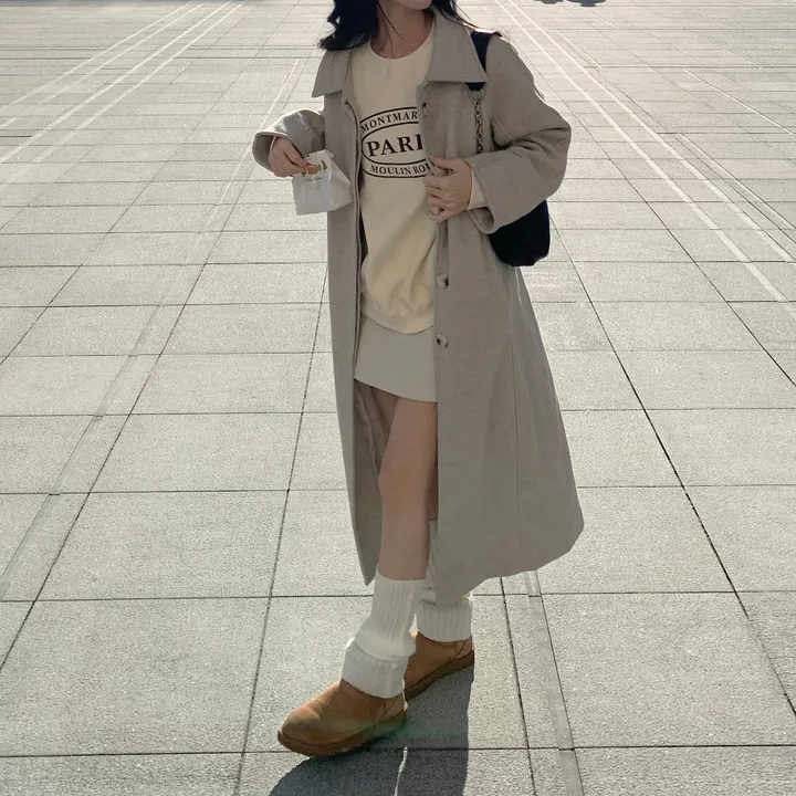 [wool30%/고퀄리티] 히든 버튼 오버핏 벨트세트 허리끈 발마칸 싱글 롱 코트 상세 이미지 6