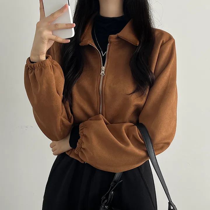 [봄재진행! *투웨이집업/빠른배송🤎스웨이드자켓,세무자켓,크롭아방핏 봄신상] 스웨이드투웨이점퍼 상세 이미지 6