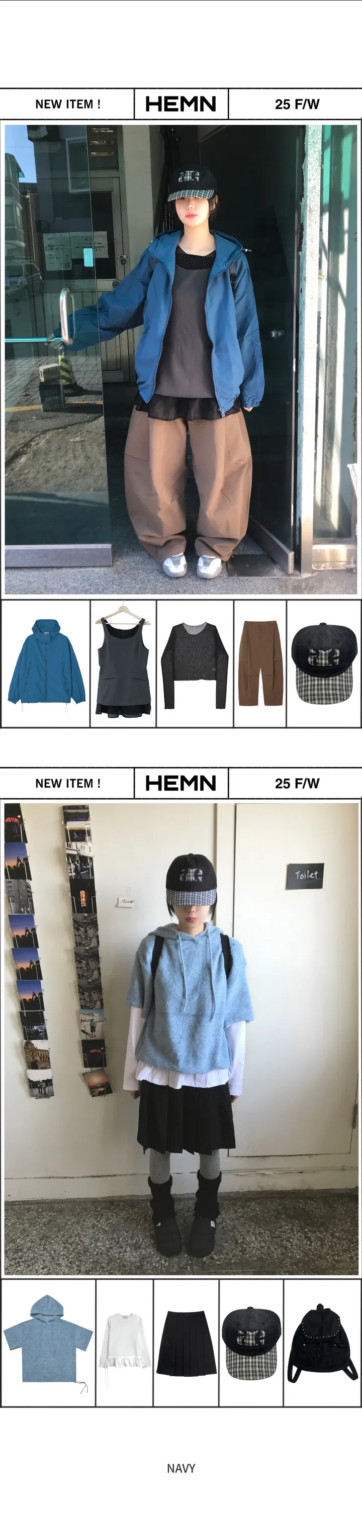 데님 체크 볼캡 (NAVY / BLACK) 상세 이미지 1