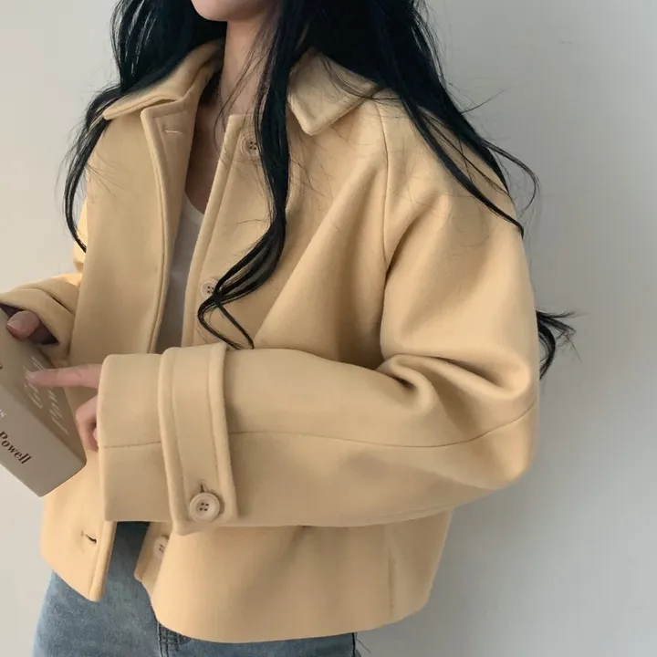 봄가을 크롭재킷 오버핏 아이보리 블랙 싱글버튼 숏코트 상세 이미지 19