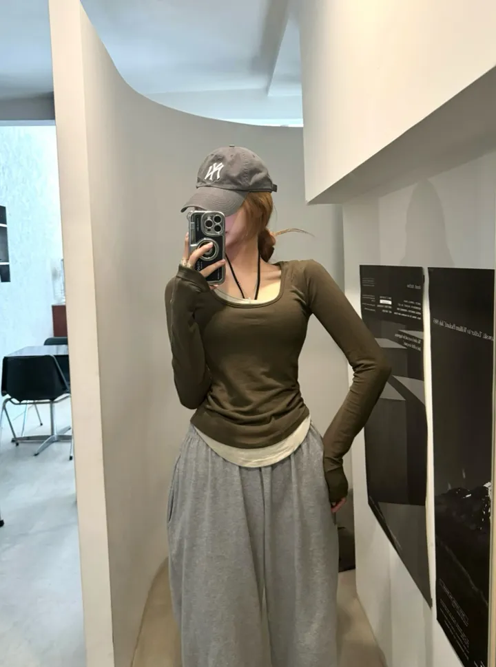 [핏보장/말라핏] 레이어드 여리슬림 유넥 쫀득티셔츠 상세 이미지 10