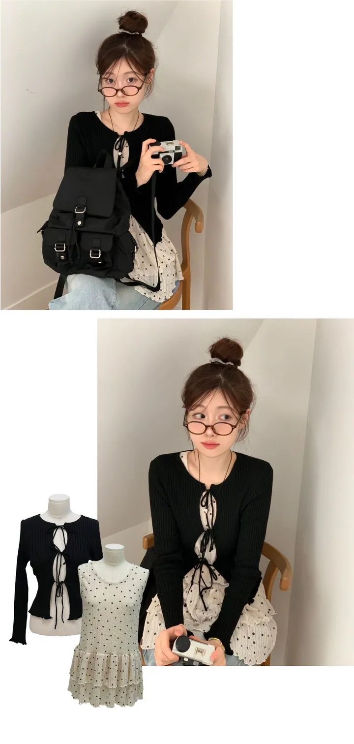 [리본스트랩ෆ허리쏘옥ෆ부드러워요]리제 여리 슬림핏 리본 트임 골지 니트 가디건 3color 상세 이미지 16