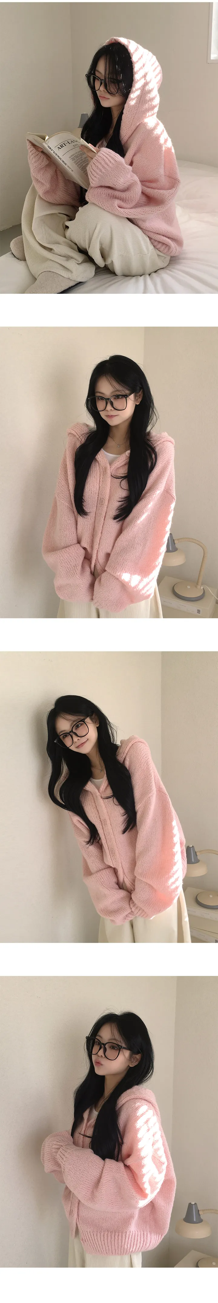 [러블리무드/귀여운아방핏] 폭닥폭닥~ 도톰 아방 루즈핏 후드 니트가디건 (5color) 상세 이미지 5