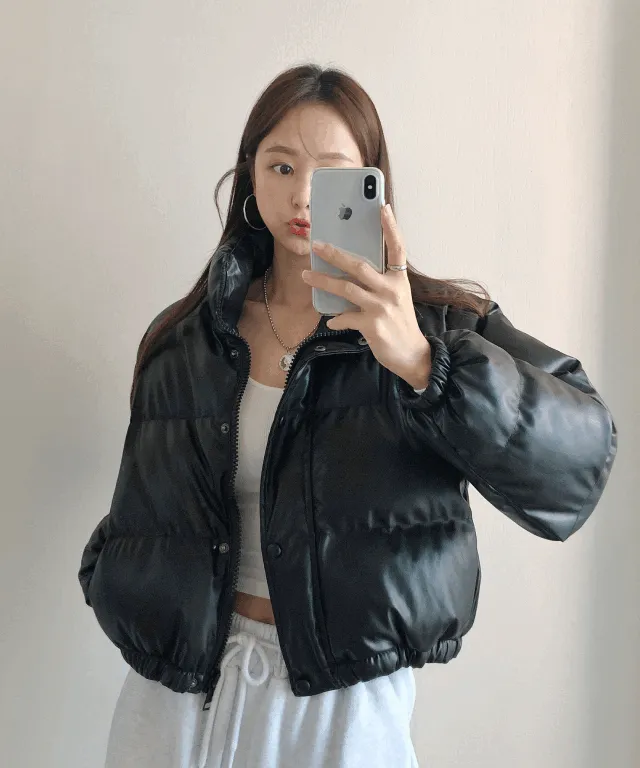 [원조No.1 레더패딩🖤] 레더 크롭 패딩 점퍼 자켓