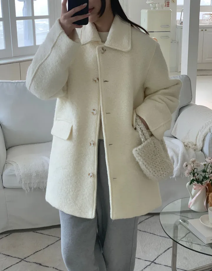[주문폭주🔥][겨울신상⛄] 메리 부클 카라 하프 코트(2color) / 하객룩 하프코트 코트 숏코트 아우터 상세 이미지 8