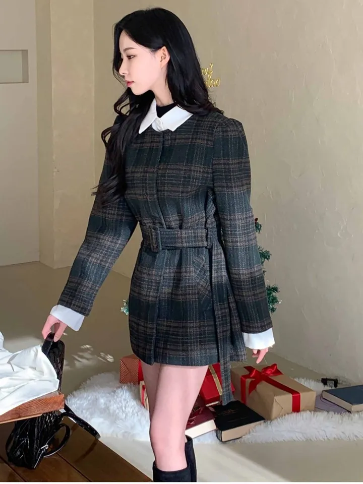 [신상🌹] 이브 벨트코트 / 벨트자켓 레이어드 자켓 체크자켓 체크코트 무스탕 하객룩 트위드자켓 하프코트 떡볶이코트 울자켓 모직자켓 핸드메이드 코트 숏코트 울코트 모직코트 퍼자켓 상세 이미지 17