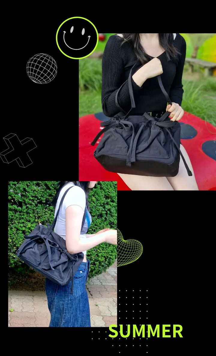 키링선물 여행룩 리본가방 출근가방 발레코어 나일론숄더백 투포켓  나일론에코백 패션가방 가벼운가방 상세 이미지 21