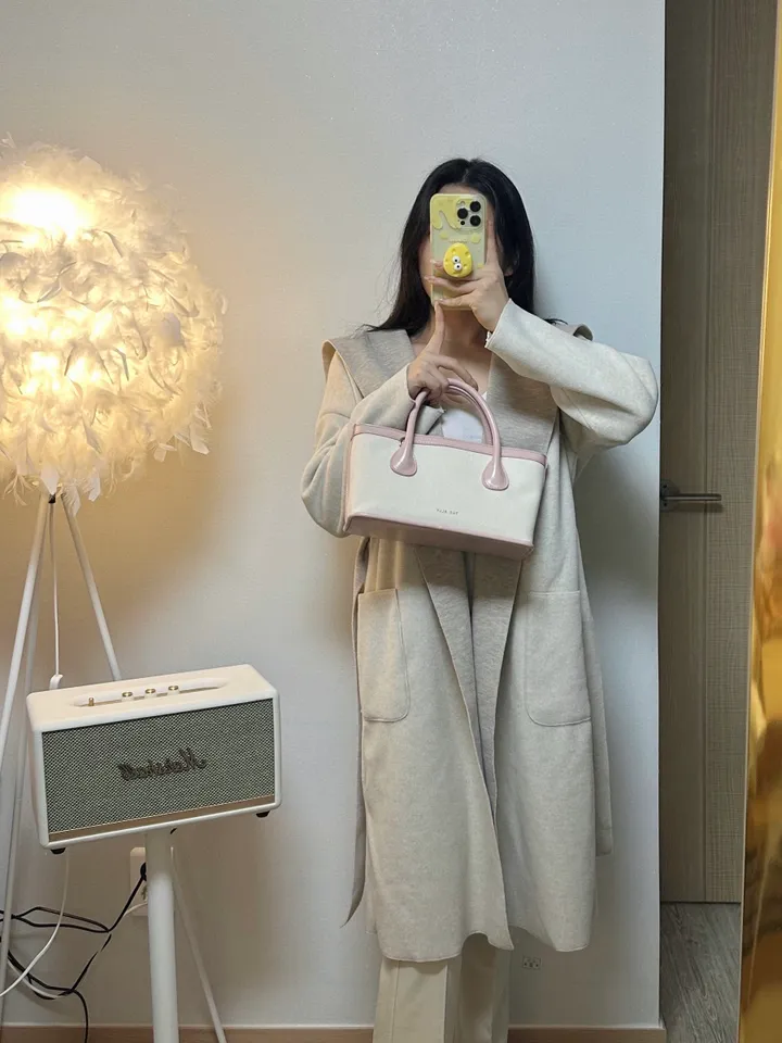 울 배색 벨트 후드 숄 코트 가디건 상세 이미지 9
