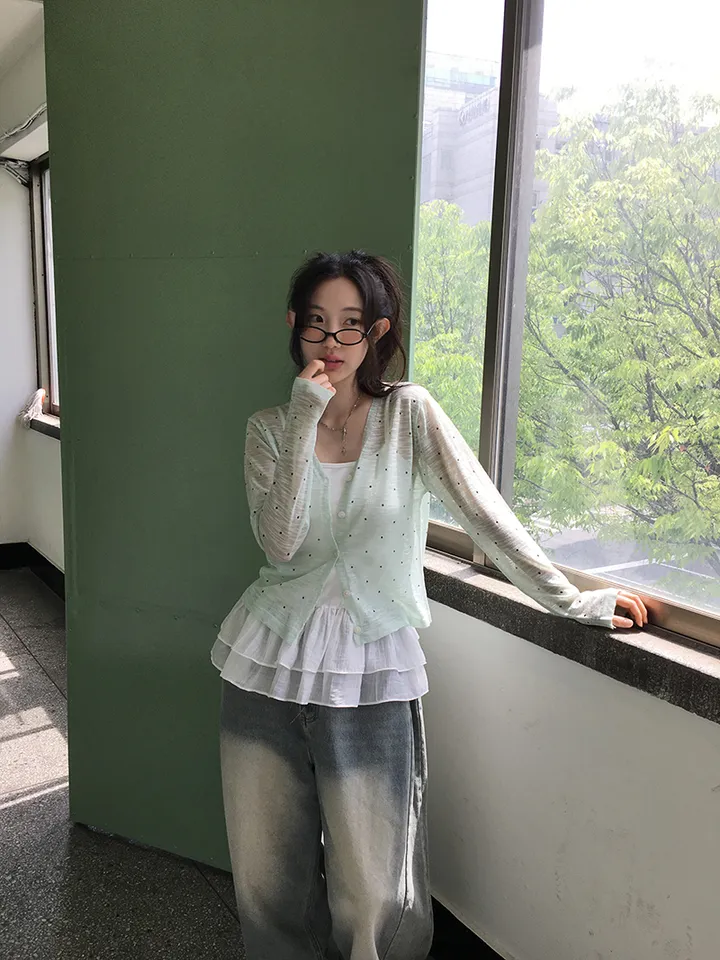 최저가![여리무드🤍시스루 도트 가디건 살안타템 여름가디건] 비비안도트시스루가디건 상세 이미지 17