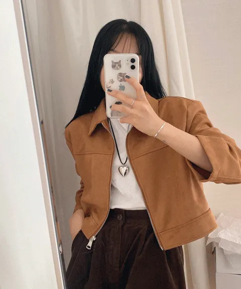 스웨이드 쇼트 카라 가을자켓