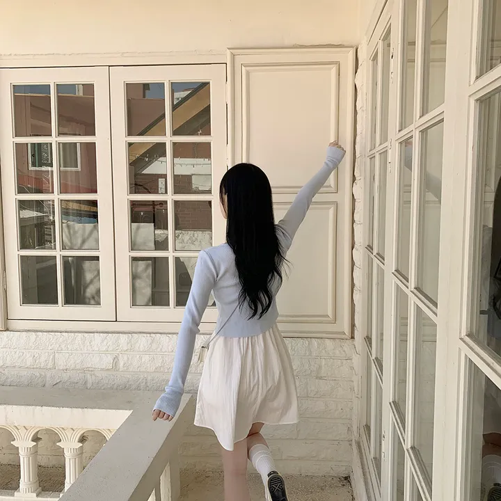 [고퀄!청순여리핏🤍] 러블리색감~ 파스텔 허리잘록 골지 슬림핏 봄여름 긴팔 크롭 니트가디건 소라 딸기우유 여름쿨톤 추천 벚꽃룩 상세 이미지 8