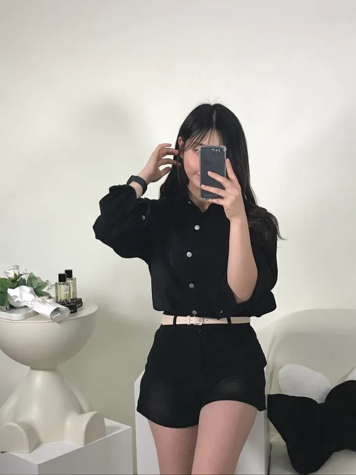 [S,M] 데님 워싱 루즈핏 셔츠+반바지 set 상세 이미지 2