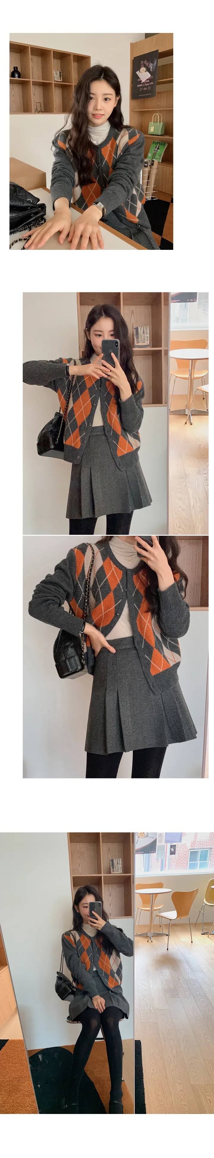 🚀당일발송🚀[램스울70/landmade]네쥬 울 아가일 니트 가디건 (2color) 상세 이미지 15