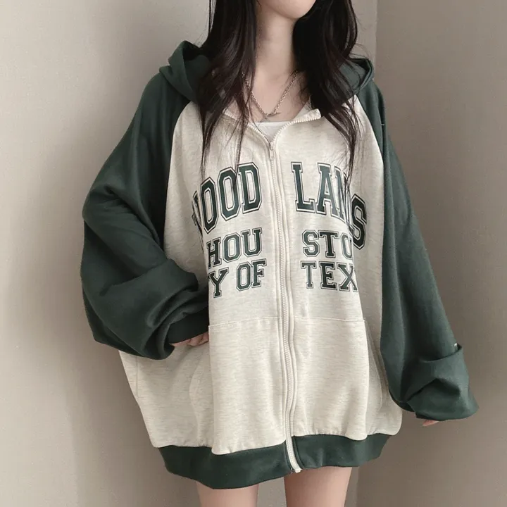 [44-88/남녀공용] 우드 나그랑 배색 레터링 오버핏 벌룬 후드 집업 3color 상세 이미지 25