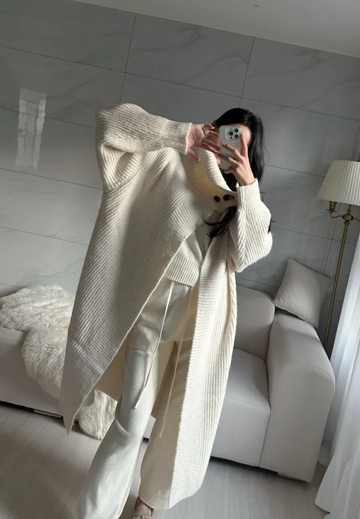 [아이당일] *도톰따숩 터틀넥 울 숄 빅카라 꽈배기 뜨개 니트 맥시롱가디건 울롱코트 울가디건(5color) 상세 이미지 8