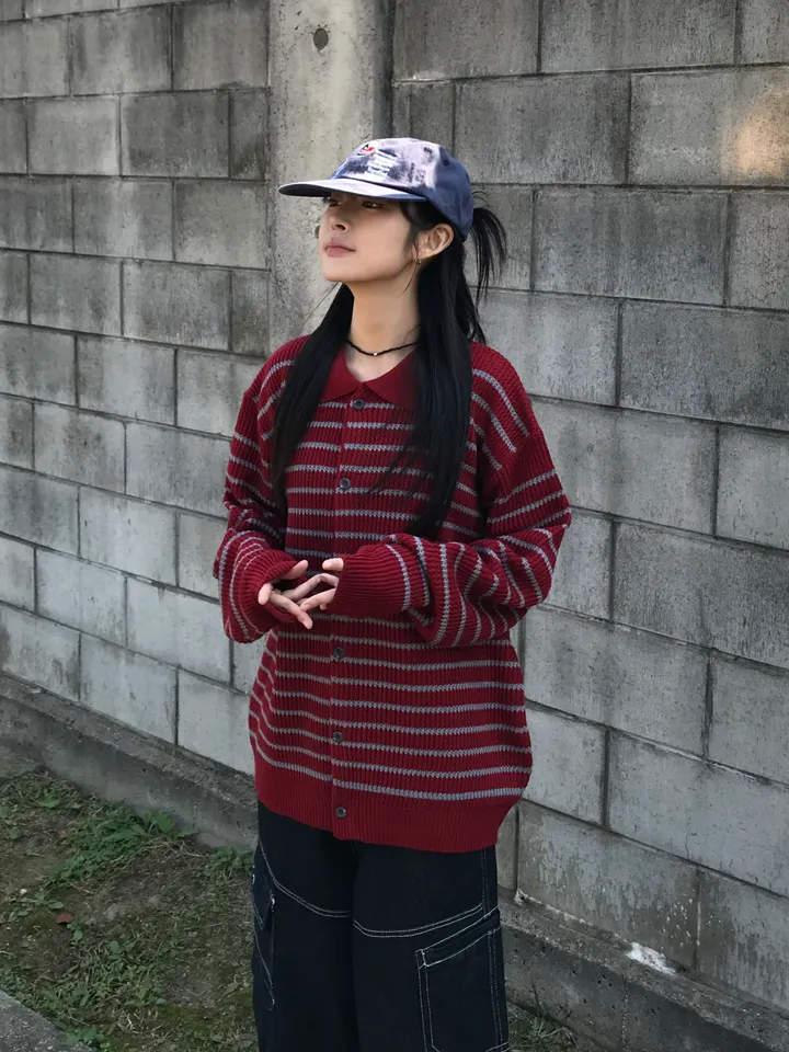 [초기획/주문폭주] 체인 스트라이프 카라 가디건 (5color) 상세 이미지 4