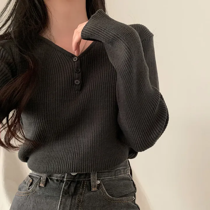 [4계절필수 디자인/연그레이 당일출고✨] 자체제작 #크치Made 젤리 버튼 트임 브이넥 골지 겨울 니트 긴팔티셔츠 - nt 상세 이미지 149