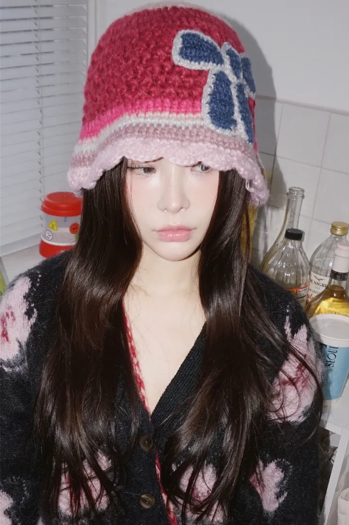 핫핑크 니트 플라워 벙거지 상세 이미지 40
