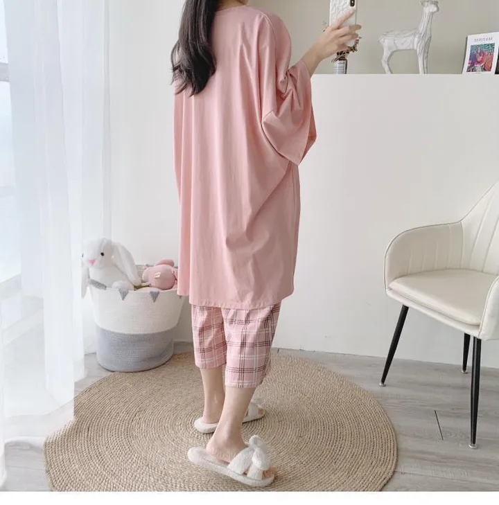 오버핏 7부 파자마 2종세트/M~4XL(45~150)KG/COLOR블랙,스카이,핑크/BSA6825 상세 이미지 11