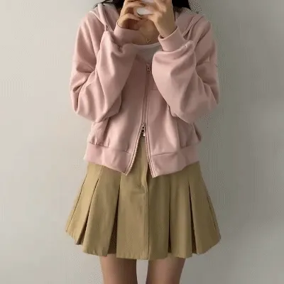 기모추가!🧡[단독9컬러/MD픽] 투웨이 세미크롭 후드집업 왕모자 루즈핏 상세 이미지 7