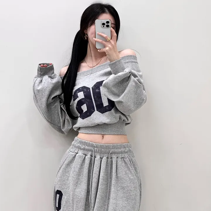 *여름버전추가!*[핏대박템/아방핏] 허리잘록! 나염 시보리 입술넥 언발 오프숄더 크롭 맨투맨+밴딩 하이웨스트 와이드 롱팬츠 트레이닝 세트 투피스 셋업 3color 상세 이미지 11