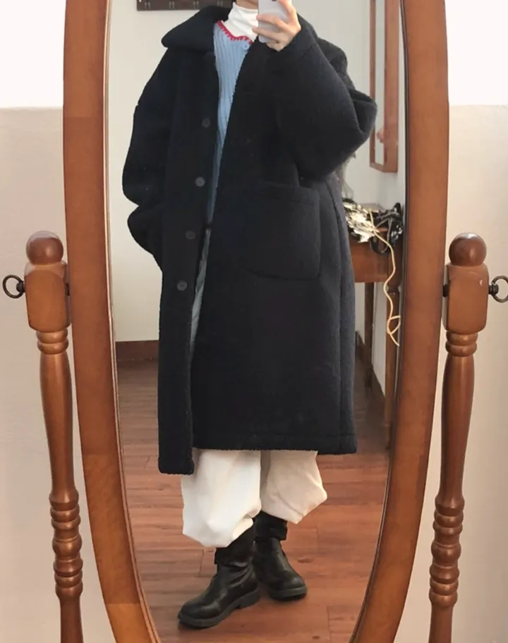 따뜻❤️뽀글이 털코트 겨울 카라 오버핏 롱코트 상세 이미지 15