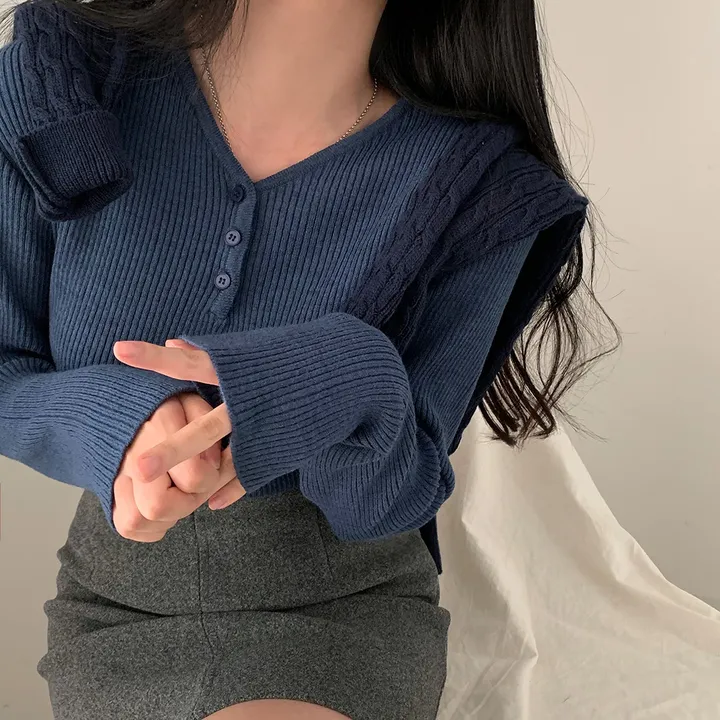 [4계절필수 디자인/연그레이 당일출고✨] 자체제작 #크치Made 젤리 버튼 트임 브이넥 골지 겨울 니트 긴팔티셔츠 - nt 상세 이미지 96