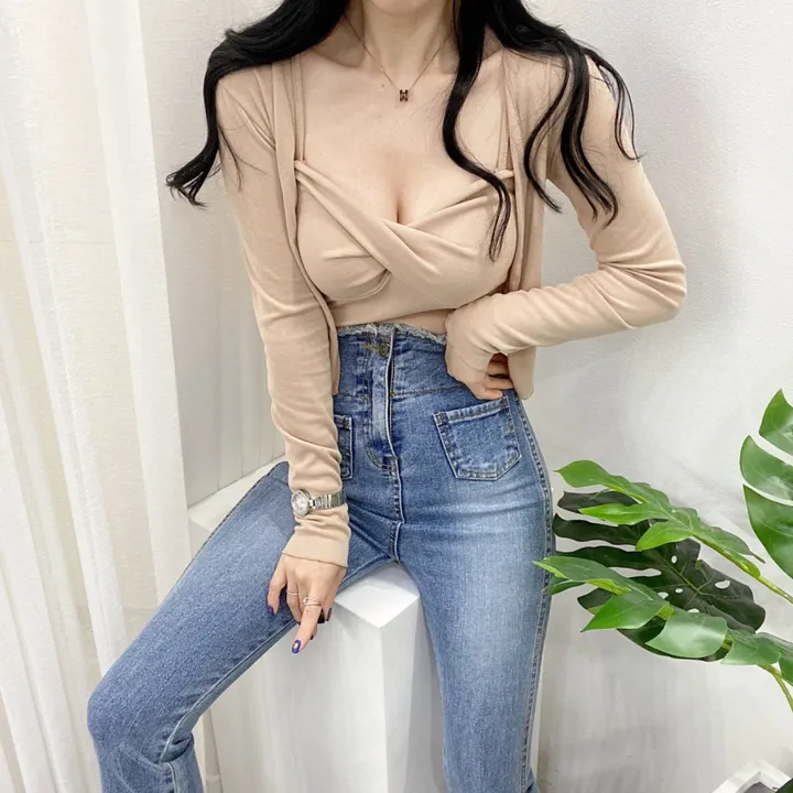 🚀당일발송🚀[몸매보정/글램룩] 봄 여름 가을 알프 숏 꽈베기 나시 가디건 세트 상세 이미지 21