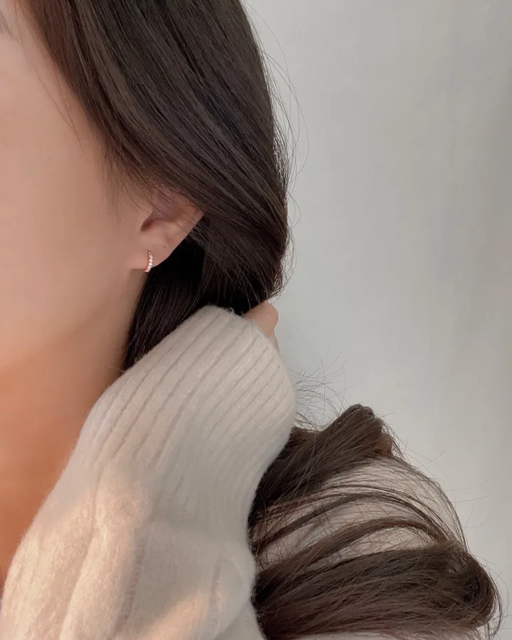 실버925 원터치 큐빅 미니 링귀걸이 (실버,로즈골드) 상세 이미지 8