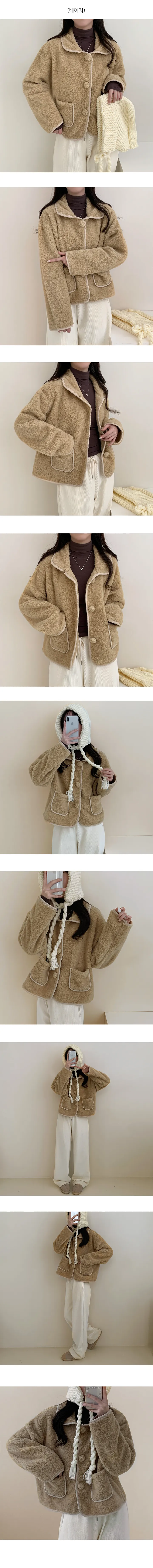 [아방핏/귀여워요~] 포근한, 비앤 양털 뽀글이 카라 포켓 덤블 숏코트 (3color) 상세 이미지 5