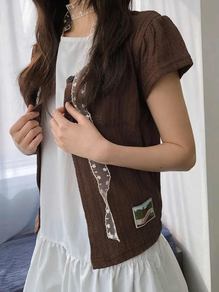 밤비 빈티지 펀칭 반팔 가디건 상세 이미지 7