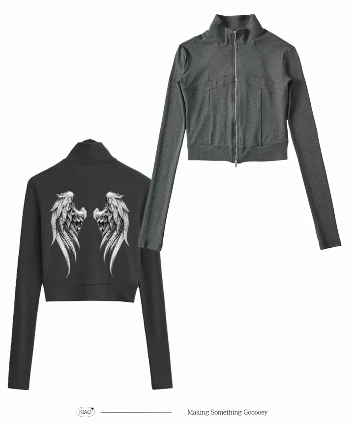 made / -3kg 핏보장 ˚˖𓍢ִ໋🦢˚ DARK ANGEL ZIP-UP y2k 프린팅 빈티지 그런지 아메카지 워머 슬림핏 글램 크롭 집업 점퍼 자켓 상세 이미지 4