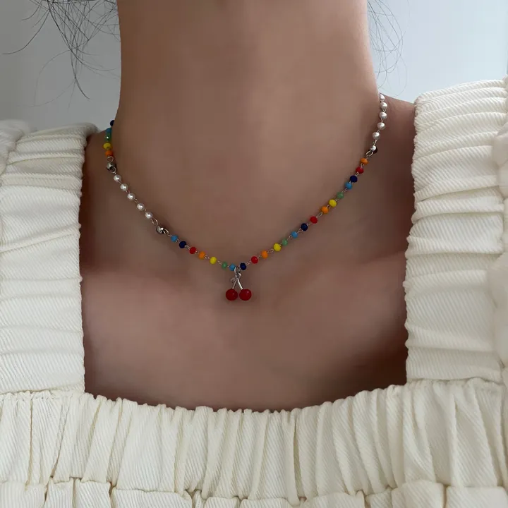 [MADE] ric 써지컬스틸 비비드 비즈 체리 키치 목걸이 상세 이미지 10