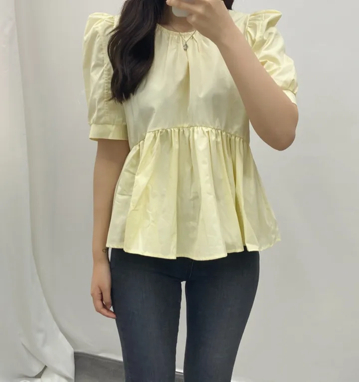 (전색상당일발송!) 파스텔 셔링 퍼프 블라우스 3color 상세 이미지 12
