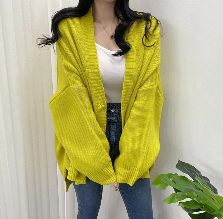 🚀당일발송-레드/블랙🚀[고퀄/데일리룩] 봄🌸 가을 디얼 터크 언발 오버핏 니트 가디건 상세 이미지 3